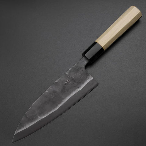 Deba Double Bevel White Steel #2 Kurouchi Buffalo Magnolia Handle 180mm-[Musashi]-[Japanese-Kitchen-Knives]