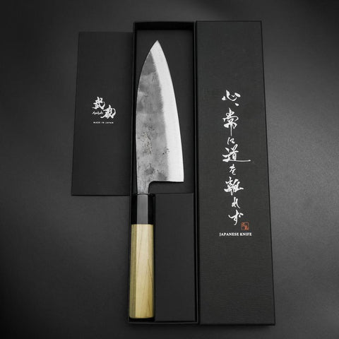 Deba Double Bevel White Steel #2 Kurouchi Buffalo Magnolia Handle 180mm-[Musashi]-[Japanese-Kitchen-Knives]