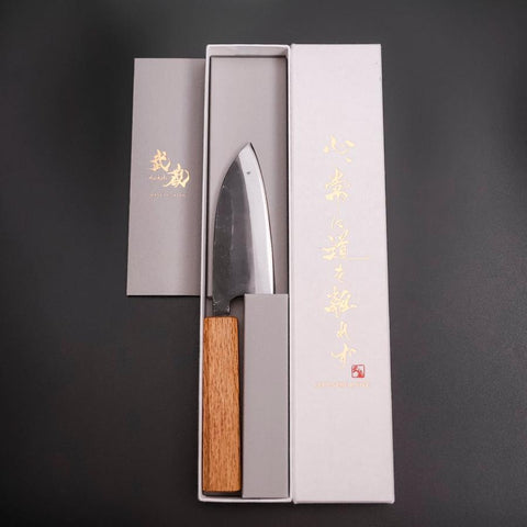 Deba Double Bevel White Steel #2 Kurouchi Oak Handle 105mm (4.1”)-[Musashi]-[Japanese-Kitchen-Knives]