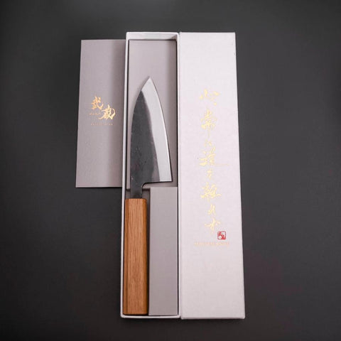Deba Double Bevel White Steel #2 Kurouchi Oak Handle 120mm-[Musashi]-[Japanese-Kitchen-Knives]