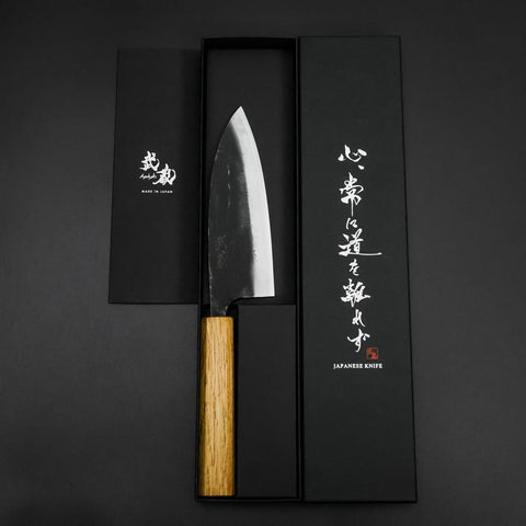 Deba Double Bevel White Steel #2 Kurouchi Oak Handle 150mm (5.9”)-[Musashi]-[Japanese-Kitchen-Knives]
