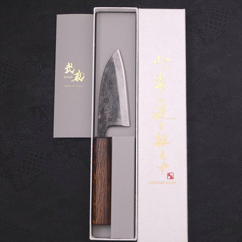 Deba Double Bevel White Steel #2 Kurouchi Sumi Urushi Handle 105mm (4.1”)-[Musashi]-[Japanese-Kitchen-Knives]