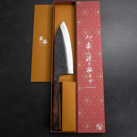 Deba Double Bevel White Steel #2 Kurouchi Sumi Urushi Handle 180mm (7”)-[Musashi]-[Japanese-Kitchen-Knives]