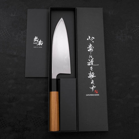 Deba Left Hand AUS-10 Polished Buffalo Teak Handle 165mm (6.5”)-[Musashi]-[Japanese-Kitchen-Knives]