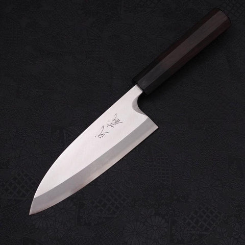 Deba Left Hand Silver Steel #3 Kasumi Buffalo Ebony Handle 165mm (6.5”)-[Musashi]-[Japanese-Kitchen-Knives]