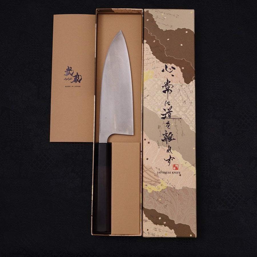 出刃 左利き 片刃 銀紙3号 霞 黒檀水牛柄 165mm – MUSASHI