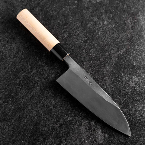 Deba Left Hand White Steel #2 Kurouchi Tsuchime Cherry Handle 165mm (6.5”)-[Musashi]-[Japanese-Kitchen-Knives]