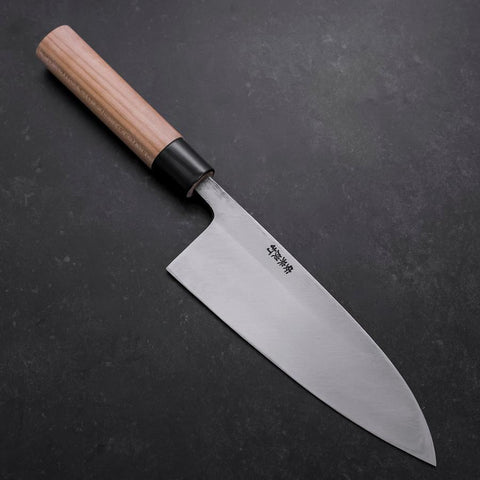 Deba Left Hand White Steel #2 Kurouchi Tsuchime Cherry Handle 180mm (7”)-[Musashi]-[Japanese-Kitchen-Knives]