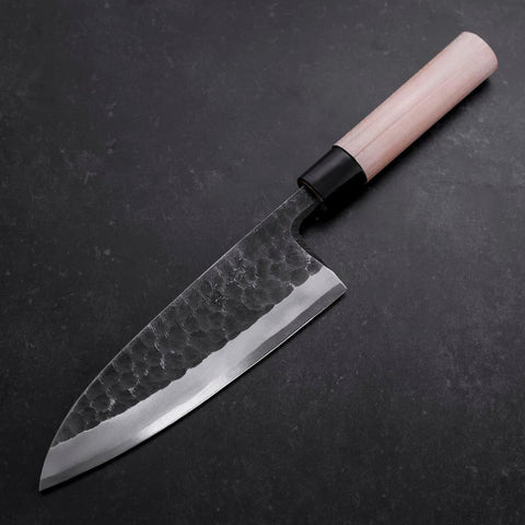 Deba Left Hand White Steel #2 Kurouchi Tsuchime Cherry Handle 180mm (7”)-[Musashi]-[Japanese-Kitchen-Knives]