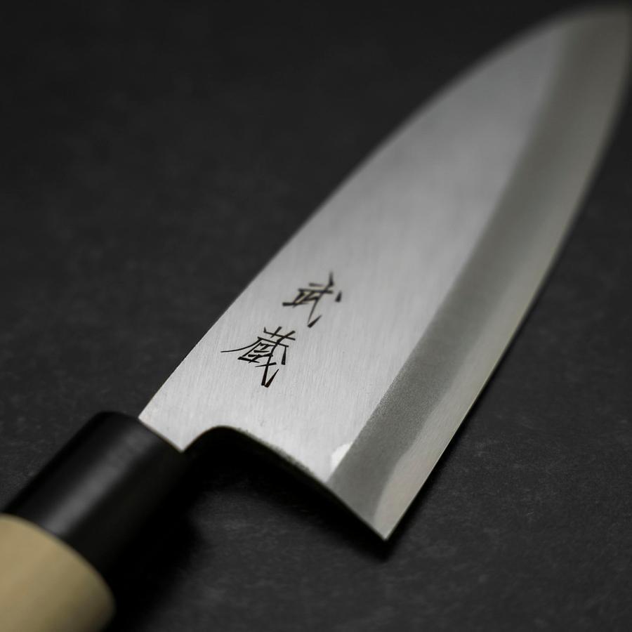 鋼製包丁 木製ハンドル 専用ケース付き 出刃 片刃 SK鋼 霞 朴木柄 150mm – MUSASHI