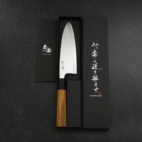 Deba Silver Steel #3 Kasumi Buffalo Teak Handle 180mm (7”)-[Musashi]-[Japanese-Kitchen-Knives]