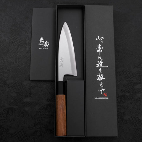Deba White Steel #2 Kasumi Buffalo Teak Handle 150mm (5.9”)-[Musashi]-[Japanese-Kitchen-Knives]