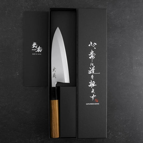 Deba White Steel #2 Kasumi Buffalo Teak Handle 150mm (5.9”)-[Musashi]-[Japanese-Kitchen-Knives]