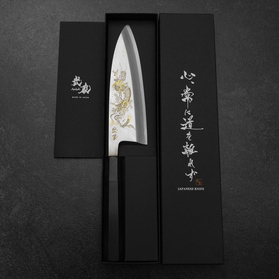 Deba White Steel #2 Kasumi Chokin Dragon Buffalo Ebony Handle