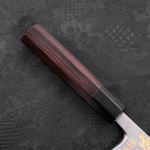 Deba White Steel #2 Kasumi Chokin Gold Sakura-Fuji Buffalo Ebony Handle 165mm (6.5”)-[Musashi]-[Japanese-Kitchen-Knives]