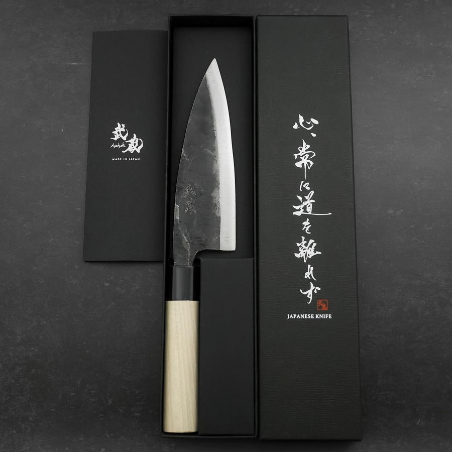出刃 両刃 白紙2号 黒打 墨漆柄 165mm – MUSASHI