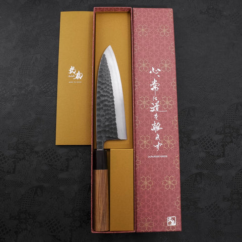 Deba White Steel #2 Kurouchi Tsuchime Buffalo Teak Handle 180mm (7”)-[Musashi]-[Japanese-Kitchen-Knives]