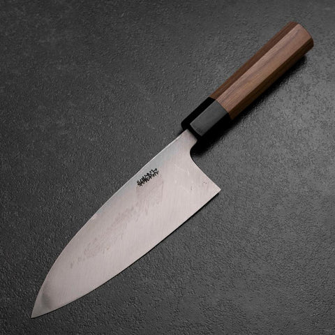 Deba White Steel #2 Kurouchi Tsuchime Walnut Handle 165mm-[Musashi]-[Japanese-Kitchen-Knives]