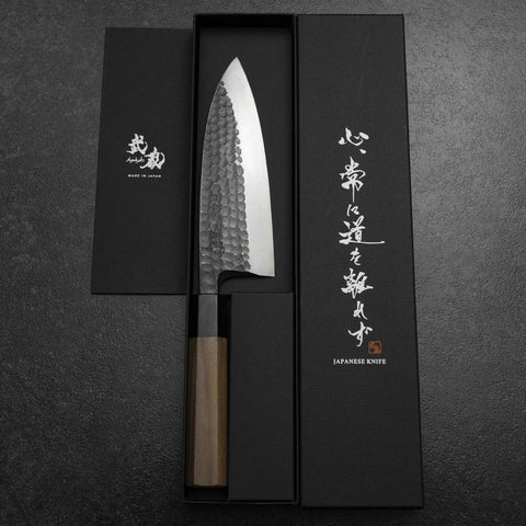 Deba White Steel #2 Kurouchi Tsuchime Walnut Handle 165mm-[Musashi]-[Japanese-Kitchen-Knives]