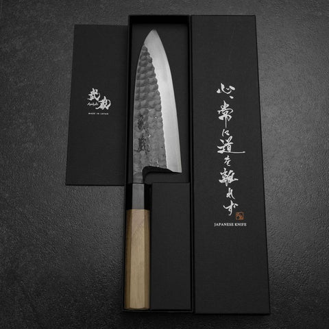 Deba White Steel #2 Kurouchi Tsuchime Walnut Handle 180mm (7”)-[Musashi]-[Japanese-Kitchen-Knives]