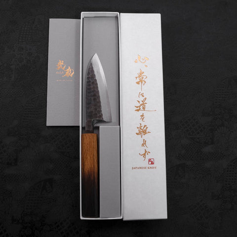 Deba White Steel #2 Kurouchi Tsuchime Yaki Urushi Handle 105mm (4.1”)-[Musashi]-[Japanese-Kitchen-Knives]