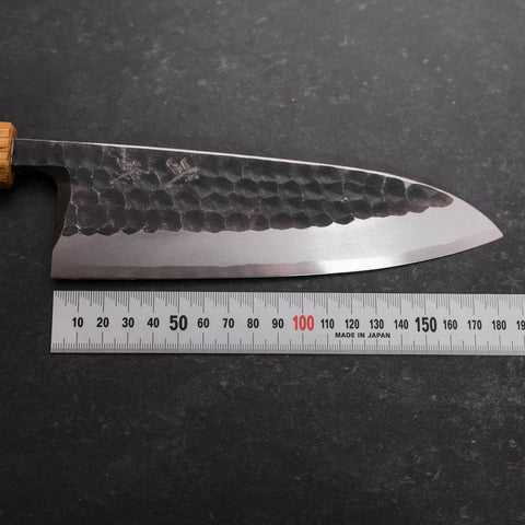 Deba White Steel #2 Kurouchi Tsuchime Yaki Urushi Handle 180mm (7”)-[Musashi]-[Japanese-Kitchen-Knives]
