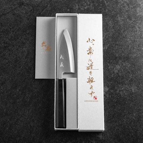 Deba White Steel #2 Polished Buffalo Ebony Handle 120mm (4.7”)-[Musashi]-[Japanese-Kitchen-Knives]