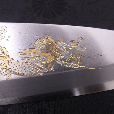 Deba White steel #2 Kasumi Chokin Dragon Buffalo Ebony Handle 180mm-White steel #2-Kasumi-Japanese Handle-[Musashi]-[Japanese-Kitchen-Knives]