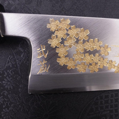Deba White steel #2 Kasumi Chokin Gold Sakura-Fuji Buffalo Ebony Handle 180mm-White steel #2-Kasumi-Japanese Handle-[Musashi]-[Japanese-Kitchen-Knives]