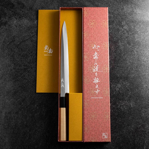 Fuguhiki White Steel #3 Kasumi Buffalo Magnolia Handle 240mm-[Musashi]-[Japanese-Kitchen-Knives]