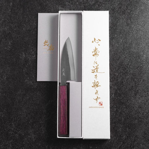Funayuki Blue Steel #1 Kurouchi Purple Urushi Handle 105mm-[Musashi]-[Japanese-Kitchen-Knives]