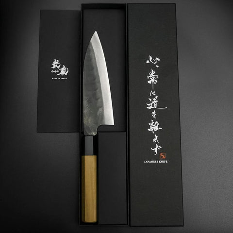 Funayuki Blue Steel #1 Stainless Clad Kurouchi Buffalo Magnolia Handle 165mm-[Musashi]-[Japanese-Kitchen-Knives]