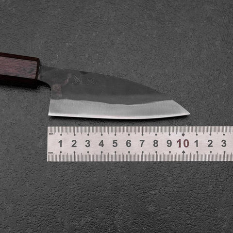 Funayuki Blue Steel #1 Stainless Clad Kurouchi Purple Urushi Handle 105mm (4.1”)-[Musashi]-[Japanese-Kitchen-Knives]