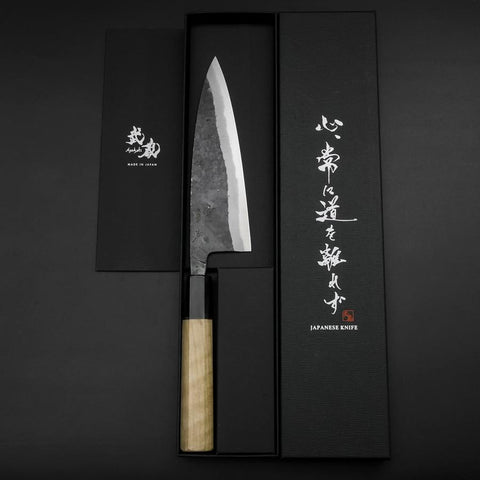 Funayuki Sabaki Blue Steel #1 Kurouchi Buffalo Magnolia Handle 160mm-[Musashi]-[Japanese-Kitchen-Knives]