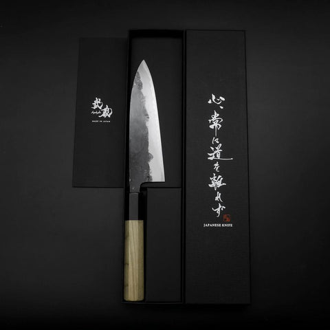 Funayuki Sabaki Blue Steel #1 Kurouchi Buffalo Magnolia Handle 165mm-[Musashi]-[Japanese-Kitchen-Knives]
