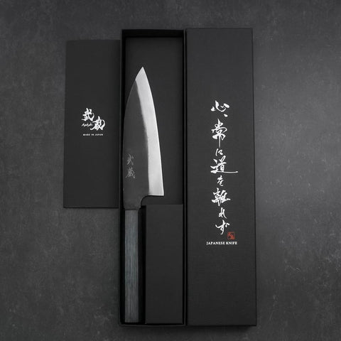 Funayuki Sabaki Blue Steel #1 Kurouchi Dark Blue Urushi Handle 165mm (6.5”)-[Musashi]-[Japanese-Kitchen-Knives]