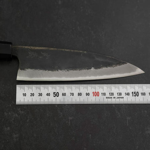 Funayuki Sabaki Blue Steel #2 Kurouchi Buffalo Teak Handle 165mm (6.5”)-[Musashi]-[Japanese-Kitchen-Knives]