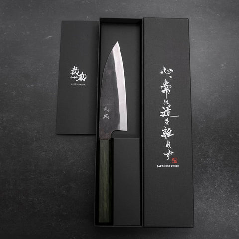 Funayuki White Steel #2 Kurouchi Green Urushi Handle 150mm (5.9”)-[Musashi]-[Japanese-Kitchen-Knives]