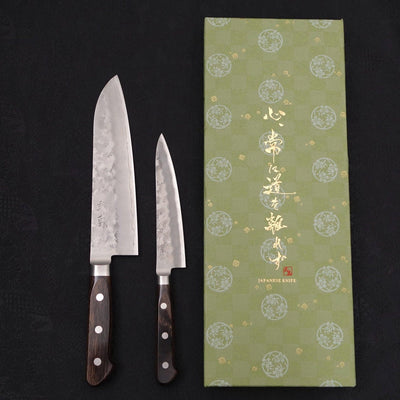 Gingami No.3 Nashiji Santoku/Petty Set Traditional Washi Gift Wrapping-Green-Silver steel #3-Nashiji-Western Handle-[Musashi]-[Japanese-Kitchen-Knives]