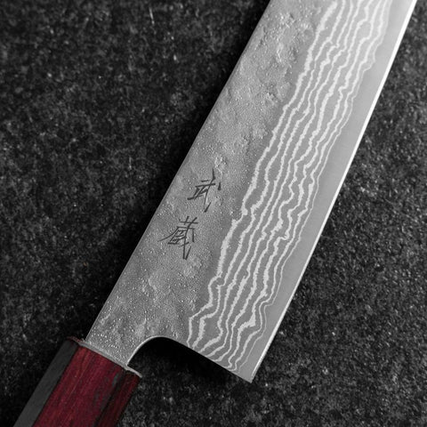 Gyuto 440C Nashiji Damascus Purple Urushi Handle 210mm-[Musashi]-[Japanese-Kitchen-Knives]