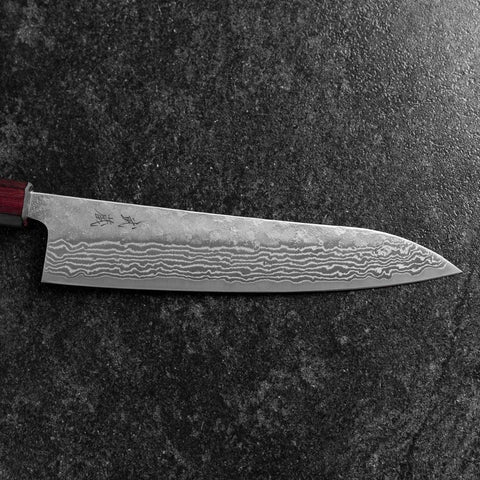 Gyuto 440C Nashiji Damascus Purple Urushi Handle 210mm-[Musashi]-[Japanese-Kitchen-Knives]