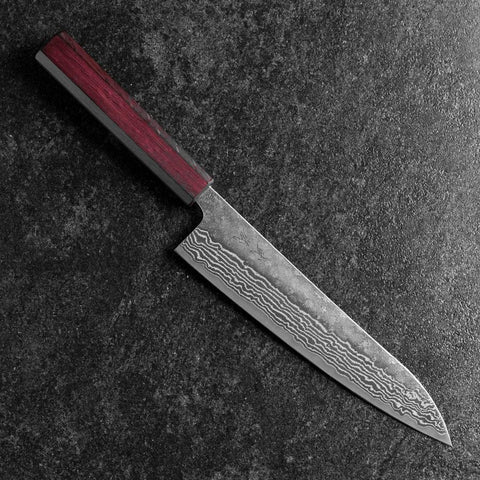 Gyuto 440C Nashiji Damascus Purple Urushi Handle 210mm-[Musashi]-[Japanese-Kitchen-Knives]