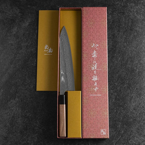 Gyuto 440C Nashiji Damascus Walnut Handle 210mm (8.3”)-[Musashi]-[Japanese-Kitchen-Knives]