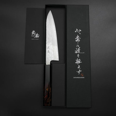 Gyuto 440C Nashiji Mirror Damascus Fire Urushi Handle 180mm (7”)-[Musashi]-[Japanese-Kitchen-Knives]