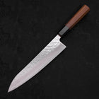 Gyuto AUS-10 Mirror Tsuchime Damascus Buffalo Teak Handle 210mm (8.3”)-[Musashi]-[Japanese-Kitchen-Knives]