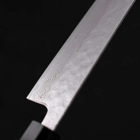 Gyuto AUS-10 Mirror Tsuchime Damascus Buffalo Teak Handle 210mm (8.3”)-[Musashi]-[Japanese-Kitchen-Knives]