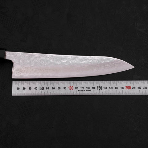 Gyuto AUS-10 Mirror Tsuchime Damascus Buffalo Teak Handle 210mm (8.3”)-[Musashi]-[Japanese-Kitchen-Knives]