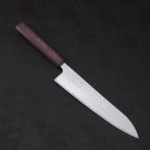 Gyuto AUS-10 Mirror Tsuchime Damascus Purple Urushi Handle 210mm (8.3”)-[Musashi]-[Japanese-Kitchen-Knives]