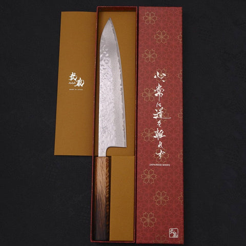 Gyuto AUS-10 Mirror Tsuchime Damascus Yaki-Urushi Handle 240mm (9.4”)-[Musashi]-[Japanese-Kitchen-Knives]