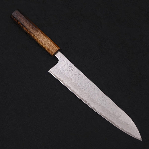 牛刀 AUS-10 鏡面槌目 ダマスカス 焼漆八角柄 240mm – MUSASHI